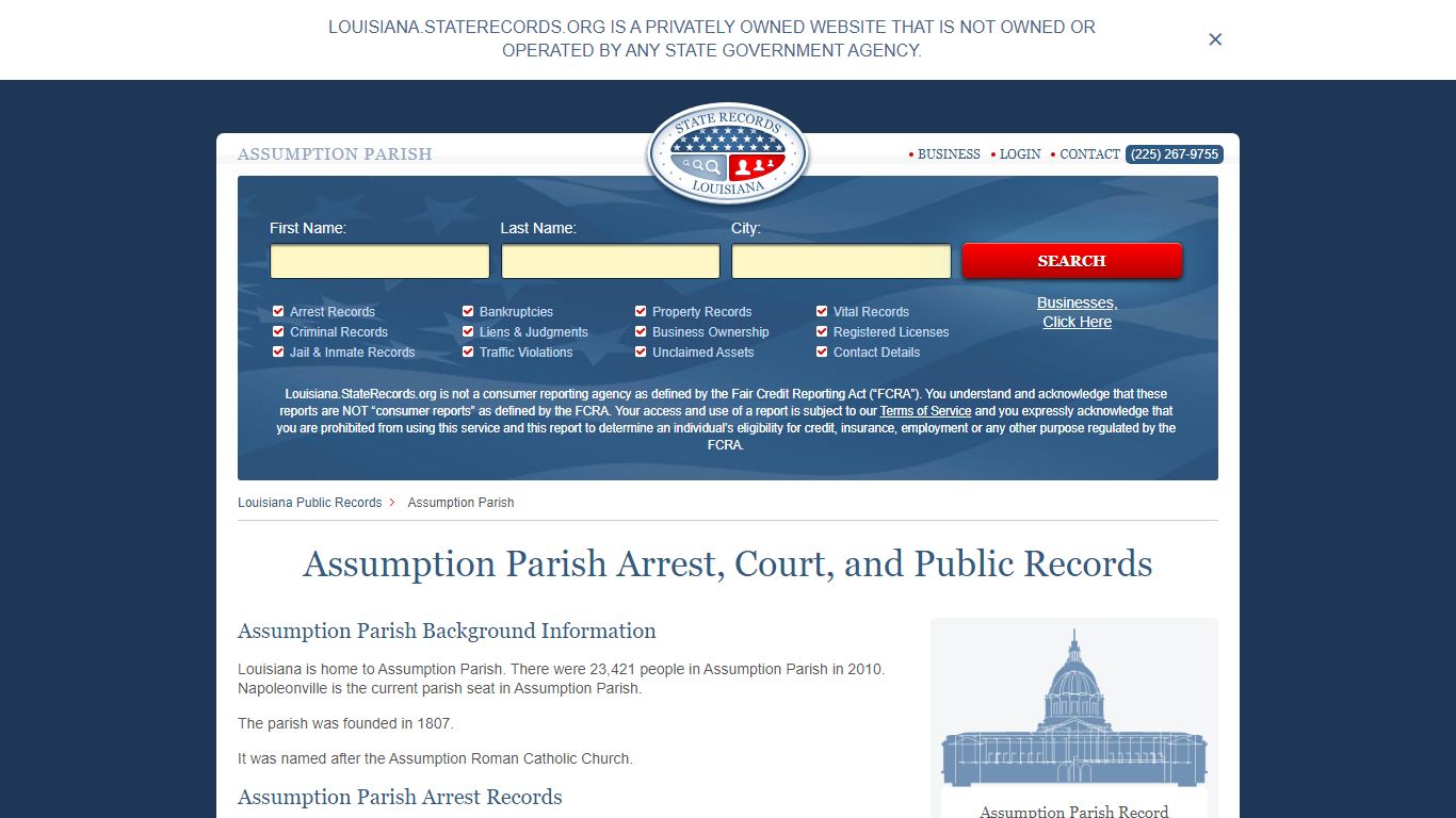 Assumption Parish Arrest, Court, and Public Records