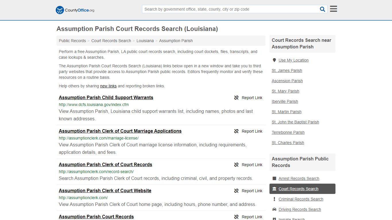 Assumption Parish Court Records Search (Louisiana) - County Office