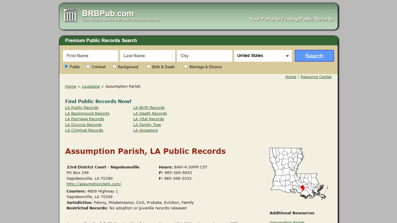 Assumption Parish, LA Public Records - BRB Pub